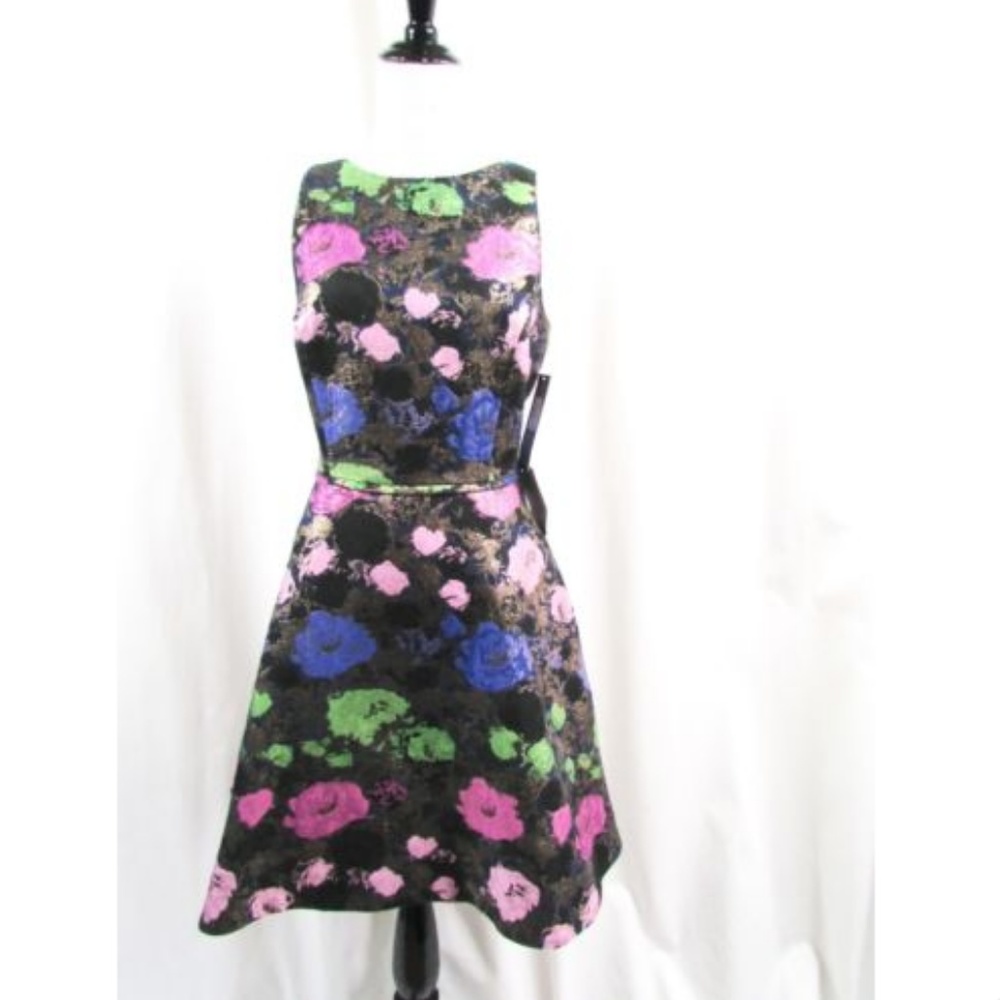 Tahari by ASL Petite Metallic Floral Fit and Flare